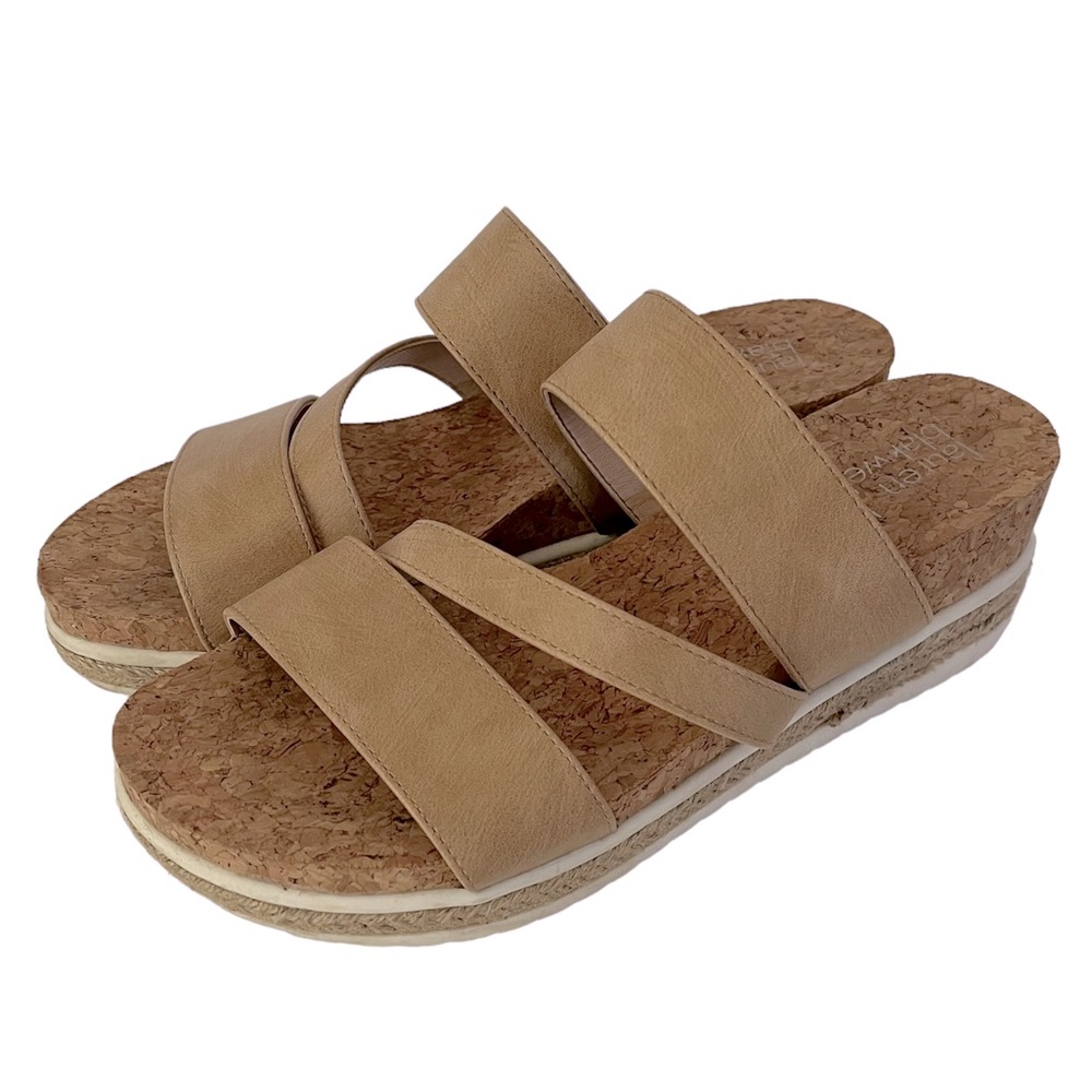Lauren Blackwell Cork Platform Nude/Beige Espadrille Sandals Slides Size 7